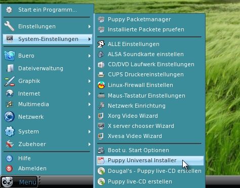 Puppy NOP: Hier findet sich der "Puppy Universal-Installer" im Bereich ...